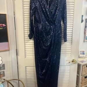 Elegant Navy Sequin Wrap-Front Evening Dress